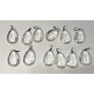 12 Faceted Teardrop Glass Lamp Chandelier Prisms 1.25” flat back (lot c)